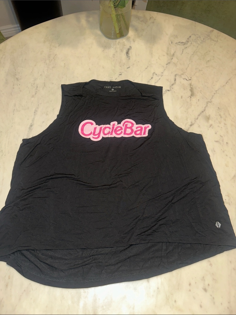 CycleBar Barbie font Women's Black Muscle Tank with Pink Logo size medium